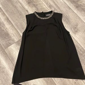 Black jeweled neck open back shirt